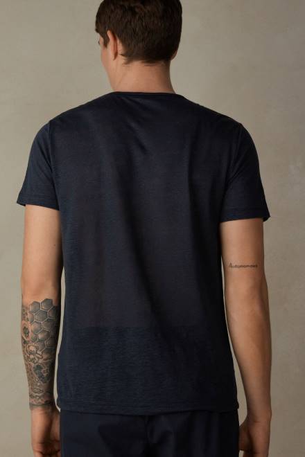 Intimissimi moški 800-polnočno modra oblačila 2R8X222 lanena majica s kratkimi rokavi