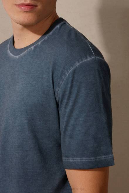 Intimissimi moški 857i-temno modra oblačila 2R8X212 z oljem opran bombažni top s kratkimi rokavi