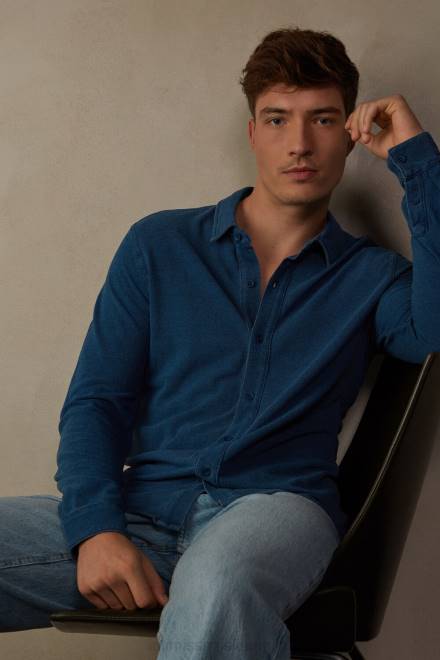 Intimissimi moški 041j-denim modra melanž oblačila 2R8X206 sprana kolekcija bombažna pike srajca