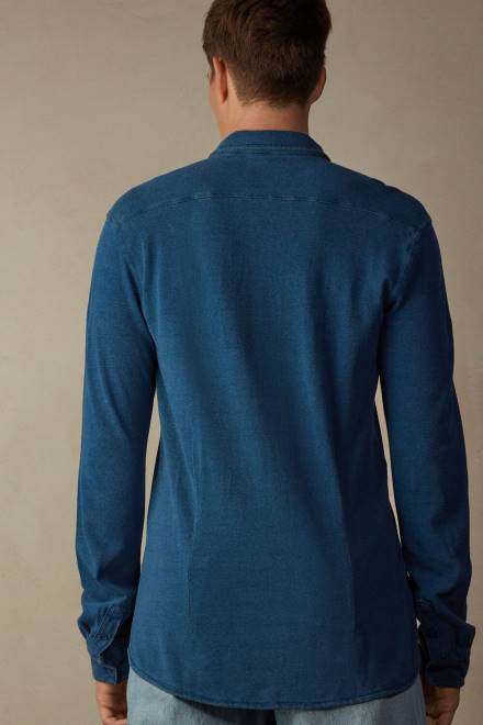 Intimissimi moški 041j-denim modra melanž oblačila 2R8X206 sprana kolekcija bombažna pike srajca