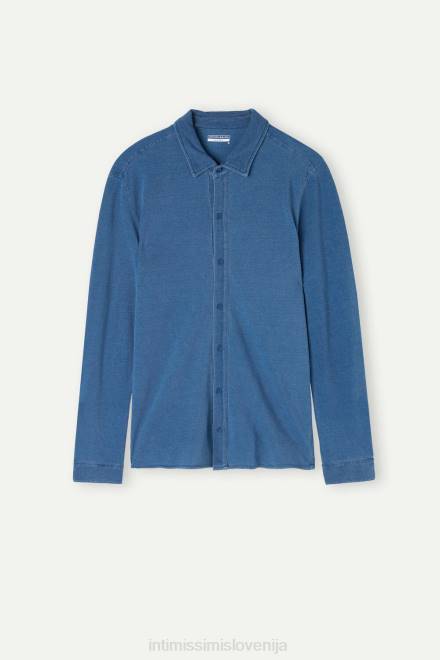Intimissimi moški 041j-denim modra melanž oblačila 2R8X206 sprana kolekcija bombažna pike srajca