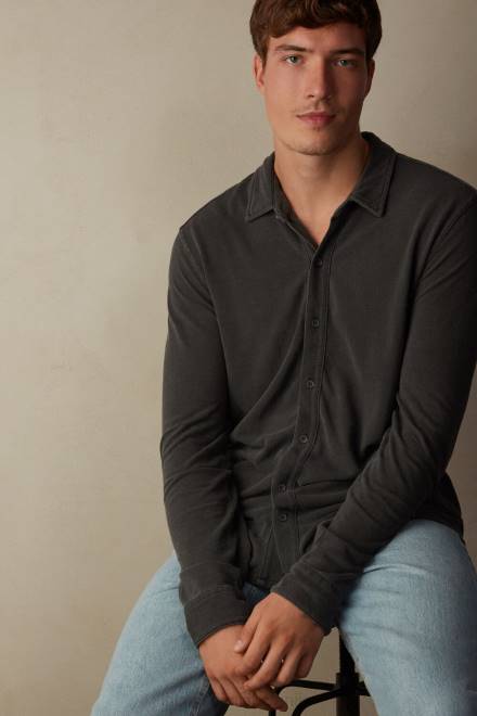 Intimissimi moški 042j-prano siva oblačila 2R8X205 sprana kolekcija bombažna pike srajca