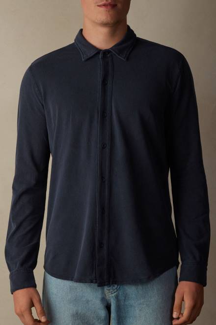 Intimissimi moški 043j-prano modra oblačila 2R8X204 sprana kolekcija bombažna pike srajca