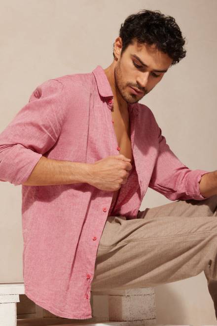 Intimissimi moški 290j-temno roza oblačila 2R8X159 lanena in bombažna srajca
