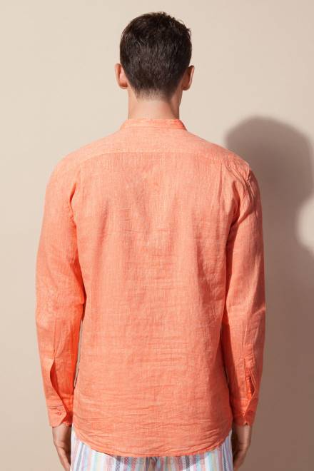 Intimissimi moški 293j-oranžna oblačila 2R8X158 srajca z mandarinskim ovratnikom iz lanu in bombaža