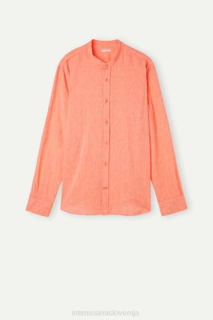 Intimissimi moški 293j-oranžna oblačila 2R8X158 srajca z mandarinskim ovratnikom iz lanu in bombaža