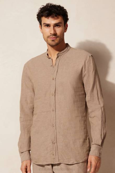 Intimissimi moški 295j-tobak oblačila 2R8X162 srajca z mandarinskim ovratnikom iz lanu in bombaža