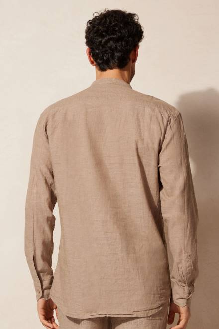 Intimissimi moški 295j-tobak oblačila 2R8X162 srajca z mandarinskim ovratnikom iz lanu in bombaža