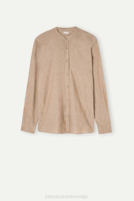Intimissimi moški 295j-tobak oblačila 2R8X162 srajca z mandarinskim ovratnikom iz lanu in bombaža