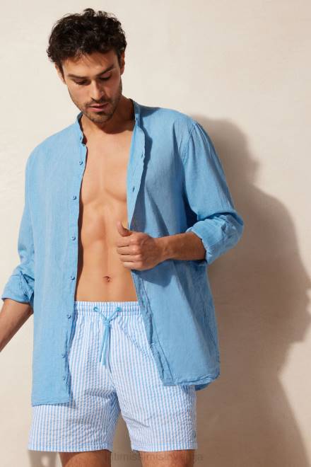 Intimissimi moški 296j-svetlo modra oblačila 2R8X169 srajca z mandarinskim ovratnikom iz lanu in bombaža