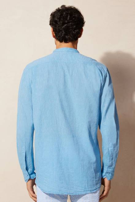 Intimissimi moški 296j-svetlo modra oblačila 2R8X169 srajca z mandarinskim ovratnikom iz lanu in bombaža
