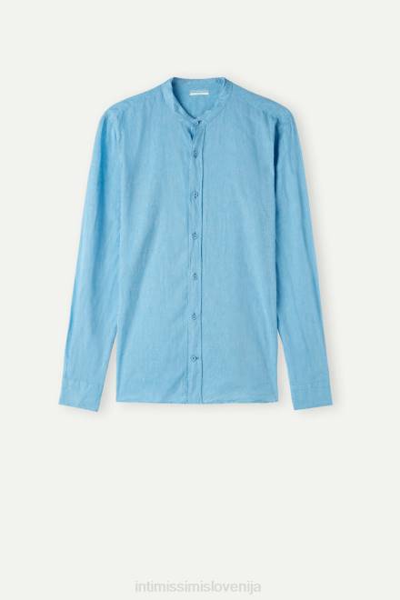 Intimissimi moški 296j-svetlo modra oblačila 2R8X169 srajca z mandarinskim ovratnikom iz lanu in bombaža