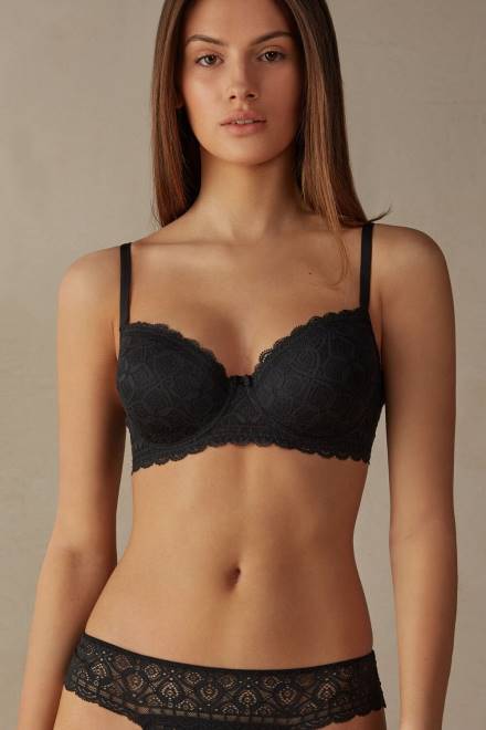 Intimissimi ženske 019-črna spodnje perilo 2R8X653 sofia čipkast balkonet modrček