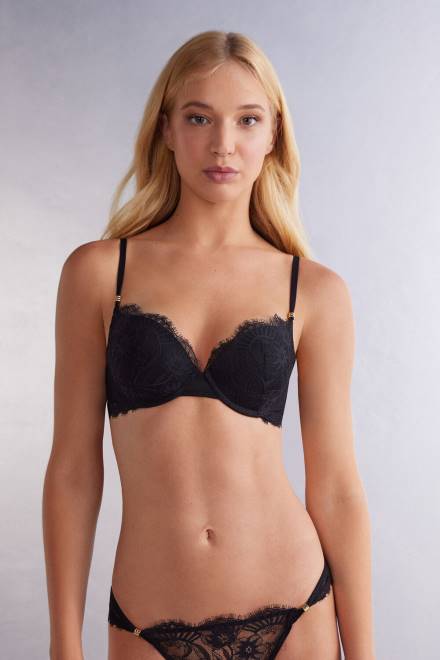 Intimissimi ženske 019-črna spodnje perilo 2R8X465 elettra sensual flowers super push-up modrček