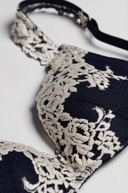 Intimissimi ženske 347i-globoko modra/vanilija spodnje perilo 2R8X783 nedrček Gioia super push-up s čudovitimi rožicami