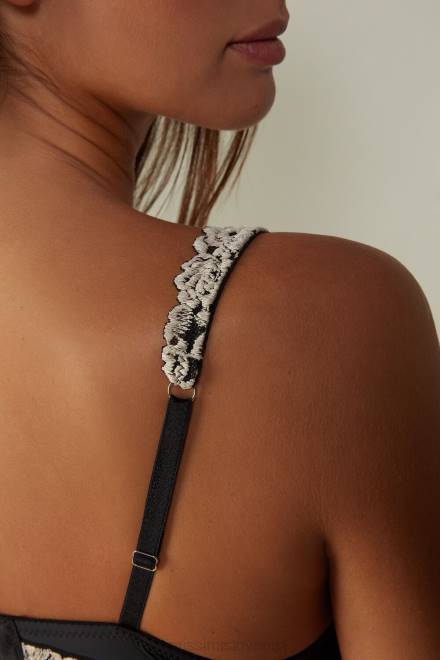 Intimissimi ženske 9887-črna/slonokoščena spodnje perilo 2R8X802 Bellissima push-up nedrček iz mikrovlaken s čudovitimi cvetlicami