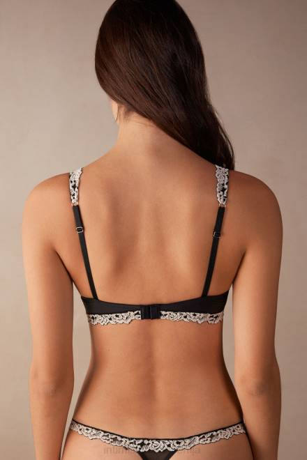 Intimissimi ženske 9887-črna/slonokoščena spodnje perilo 2R8X802 Bellissima push-up nedrček iz mikrovlaken s čudovitimi cvetlicami