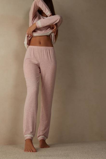 Intimissimi ženske 008j-svetlo roza melange oblačila 2R8X1622 dolge modalne hlače s čipkastimi detajli