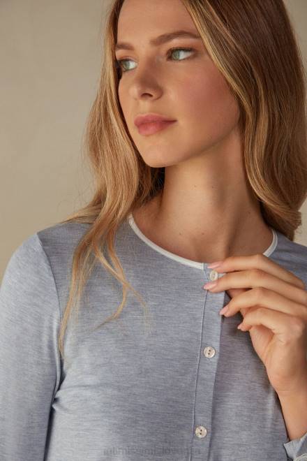 Intimissimi ženske 009j-svetlo modra melanž oblačila 2R8X1605 zgornji del z gumbi iz modala in čipke