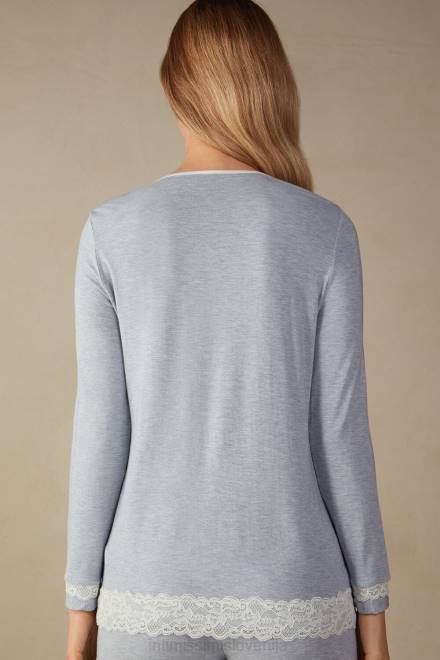 Intimissimi ženske 009j-svetlo modra melanž oblačila 2R8X1605 zgornji del z gumbi iz modala in čipke