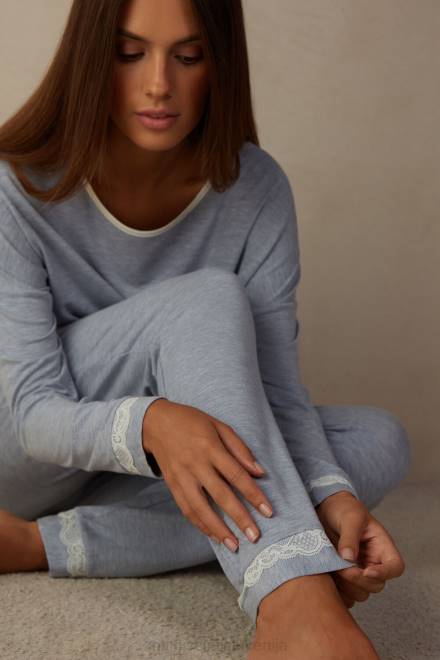 Intimissimi ženske 009j-svetlo modra melanž oblačila 2R8X1620 dolge modalne hlače s čipkastimi detajli