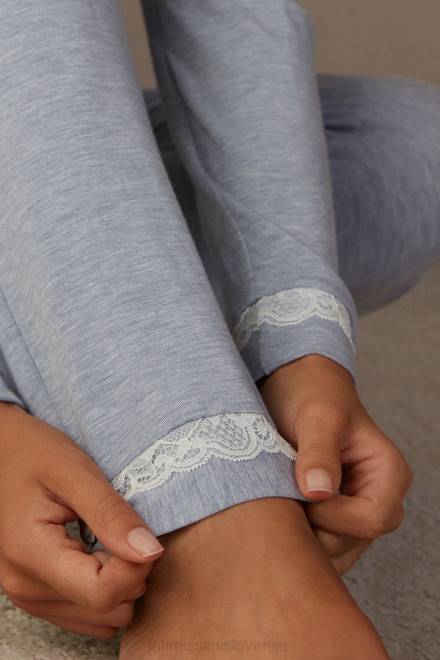 Intimissimi ženske 009j-svetlo modra melanž oblačila 2R8X1620 dolge modalne hlače s čipkastimi detajli