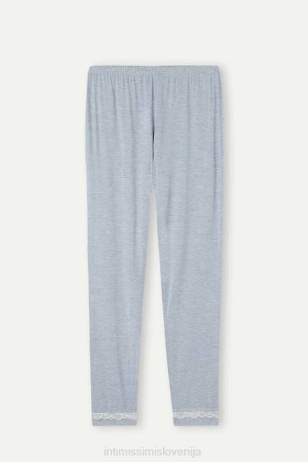 Intimissimi ženske 009j-svetlo modra melanž oblačila 2R8X1620 dolge modalne hlače s čipkastimi detajli