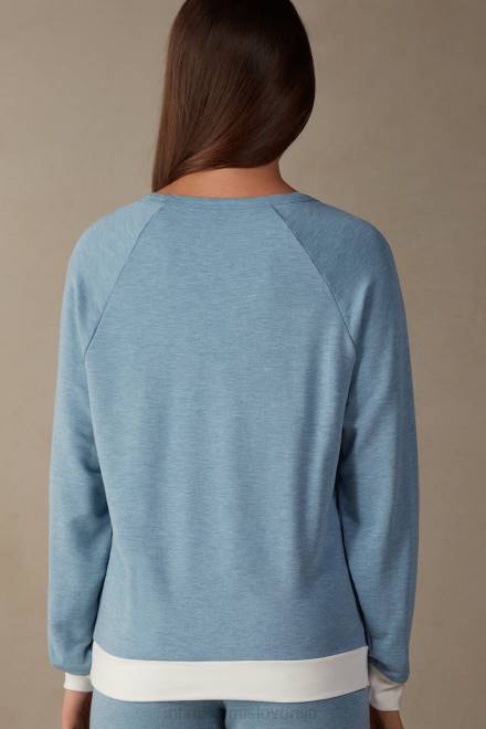 Intimissimi ženske 145j-svetlo modra melanž/prašno bela oblačila 2R8X1583 romantična spalnica v modalu z volnenim zgornjim delom s kontrastnimi obrobami