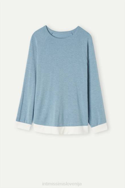 Intimissimi ženske 145j-svetlo modra melanž/prašno bela oblačila 2R8X1583 romantična spalnica v modalu z volnenim zgornjim delom s kontrastnimi obrobami