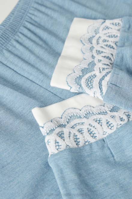 Intimissimi ženske 145j-svetlo modra melanž/prašno bela oblačila 2R8X1585 romantičen modal za spalnico z volnenimi dolgimi hlačami z manšetami