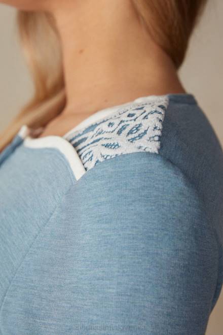 Intimissimi ženske 145j-svetlo modra melanž/prašno bela oblačila 2R8X1588 romantična spalnica v modalu z volnenim zgornjim delom na gumbe