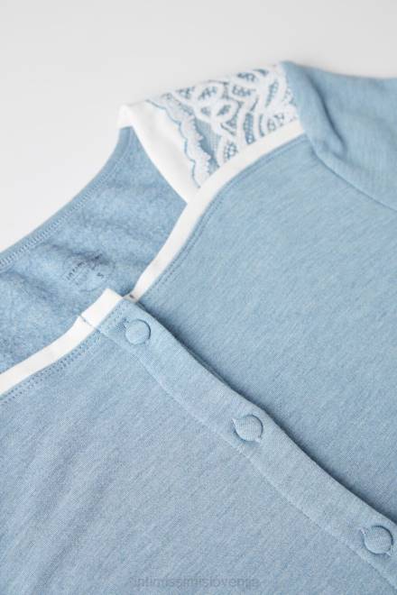 Intimissimi ženske 145j-svetlo modra melanž/prašno bela oblačila 2R8X1588 romantična spalnica v modalu z volnenim zgornjim delom na gumbe