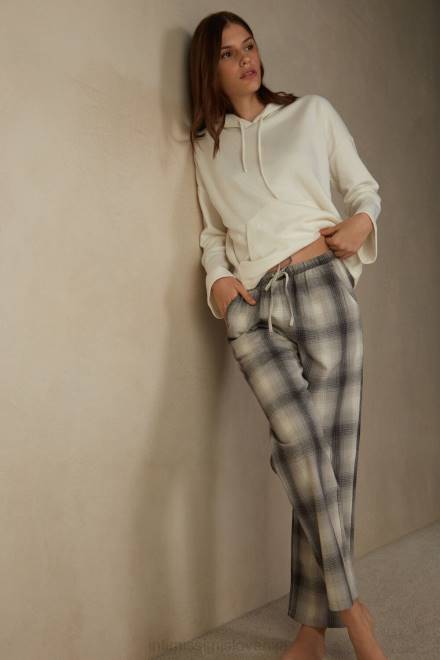 Intimissimi ženske 149j-sivo/krem karo tisk oblačila 2R8X1613 tople cuddles brušene hlače iz navadnega tkanja