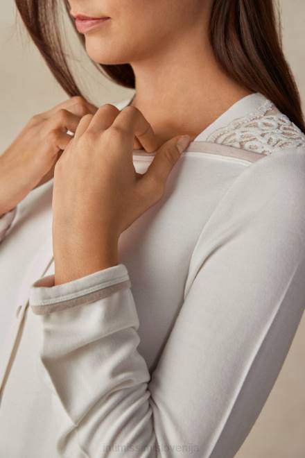 Intimissimi ženske 157j-pudrasto bela/starinsko roza oblačila 2R8X1589 romantična spalnica v modalu z volnenim zgornjim delom na gumbe