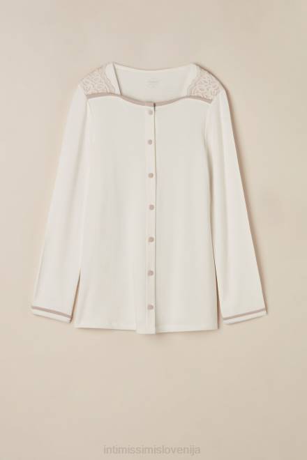 Intimissimi ženske 157j-pudrasto bela/starinsko roza oblačila 2R8X1589 romantična spalnica v modalu z volnenim zgornjim delom na gumbe