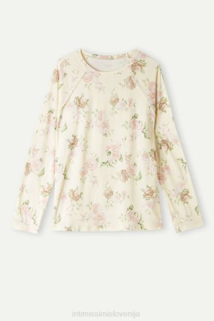 Intimissimi ženske 205j-tisk z vonjem po vrtnicah oblačila 2R8X1549 bombažna majica z vonjem vrtnic z dolgimi rokavi