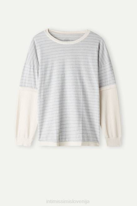 Intimissimi ženske 224j-siva melanž/vanilija bež črta oblačila 2R8X1559 prosti nedeljski top z dolgimi rokavi