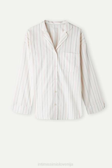 Intimissimi ženske 225j-ecru bež/roza črte oblačila 2R8X1553 mehak vzmetni zgornji del z dolgimi rokavi na gumbe