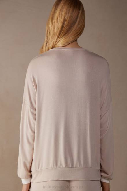 Intimissimi ženske 227j-svileno roza/pudrasto bela oblačila 2R8X1571 preprost, eleganten modalni pulover z dolgimi rokavi