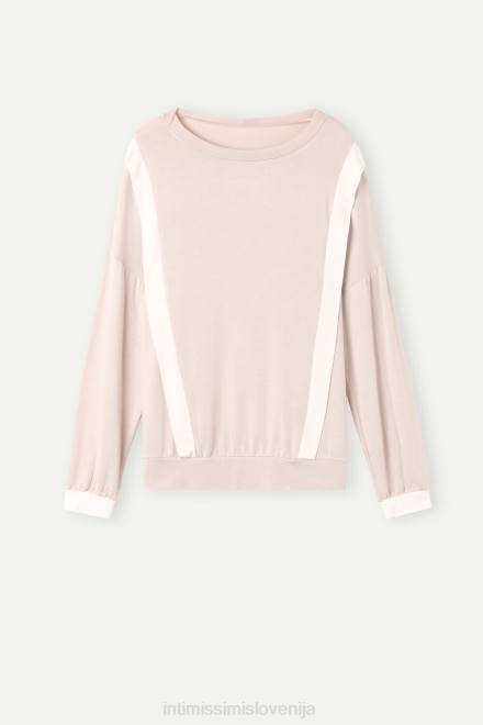 Intimissimi ženske 227j-svileno roza/pudrasto bela oblačila 2R8X1571 preprost, eleganten modalni pulover z dolgimi rokavi