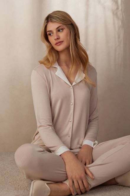 Intimissimi ženske 227j-svileno roza/pudrasto bela oblačila 2R8X1572 preprosta eleganca modal top z gumbi navzdol