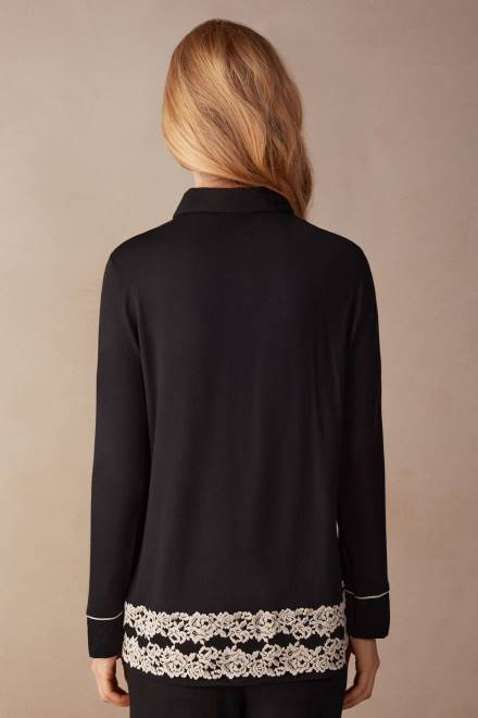 Intimissimi ženske 9887-črna/slonokoščena oblačila 2R8X1654 modalni zgornji del z gumbi z lepimi rožami