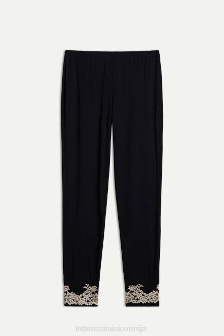 Intimissimi ženske 9887-črna/slonokoščena oblačila 2R8X1655 modalne hlače z manšetami v polno dolžino s čudovitimi rožicami