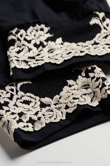 Intimissimi ženske 9887-črna/slonokoščena oblačila 2R8X1655 modalne hlače z manšetami v polno dolžino s čudovitimi rožicami