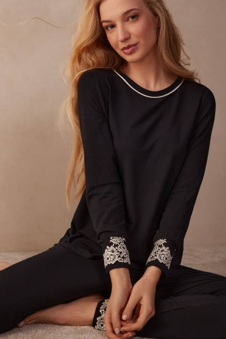 Intimissimi ženske 9887-črna/slonokoščena oblačila 2R8X1656 modalni top s čudovitimi rožami