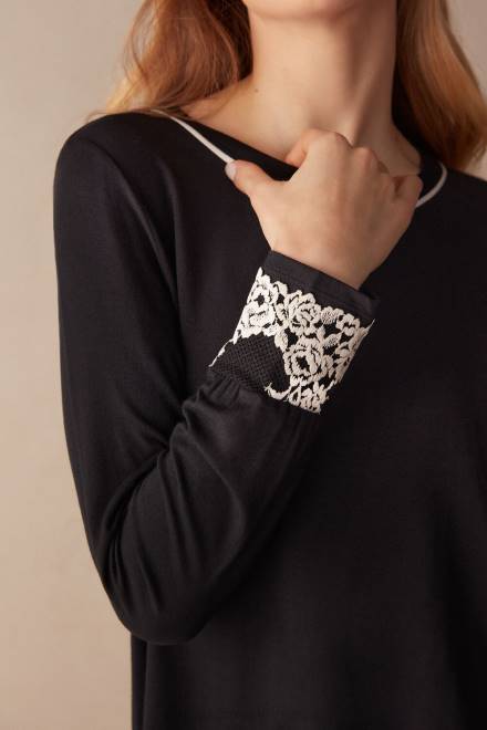 Intimissimi ženske 9887-črna/slonokoščena oblačila 2R8X1656 modalni top s čudovitimi rožami