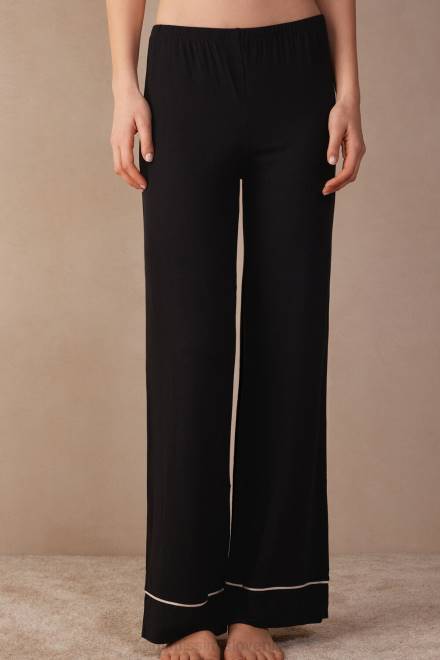 Intimissimi ženske 9887-črna/slonokoščena oblačila 2R8X1657 modalne hlače polne dolžine s čudovitimi rožami