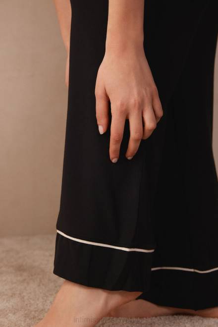 Intimissimi ženske 9887-črna/slonokoščena oblačila 2R8X1657 modalne hlače polne dolžine s čudovitimi rožami