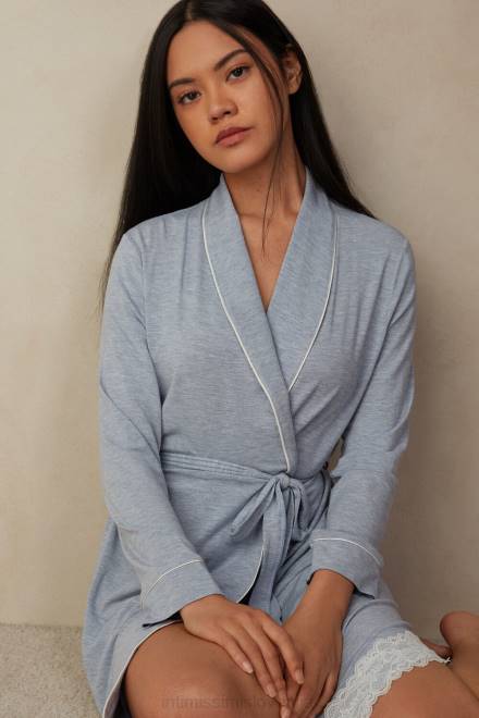 Intimissimi ženske 009j-svetlo modra melanž oblačila 2R8X1604 ogrinjalo iz modala s čipkastim detajlom