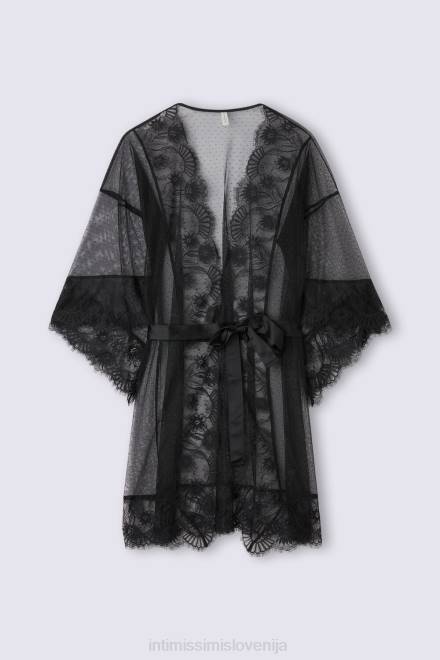 Intimissimi ženske 019-črna oblačila 2R8X1498 toaletna obleka s čutnimi cvetovi plumetis iz tila in čipke
